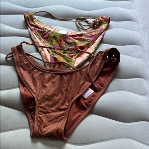 Brown and Floral Bikini Bottoms